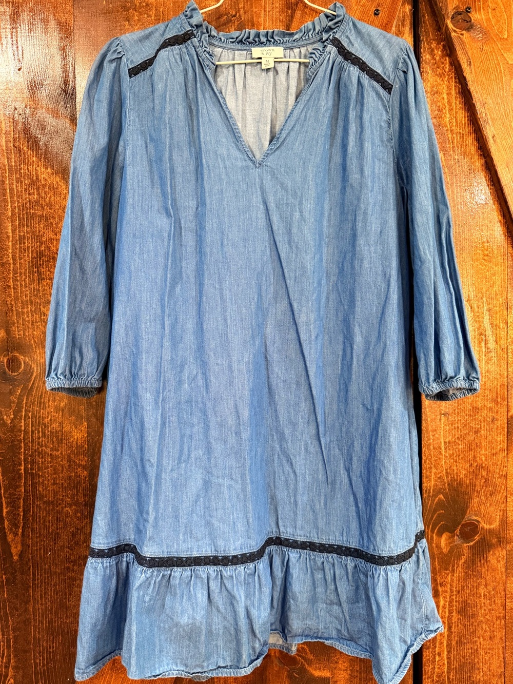 crown & ivy Blue Denim Long Sleeve Ruffle-Hem Dress